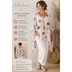 Bella Amore Italy Silk Blouse Layered Pink Relaxed Lagenlook Flowy
